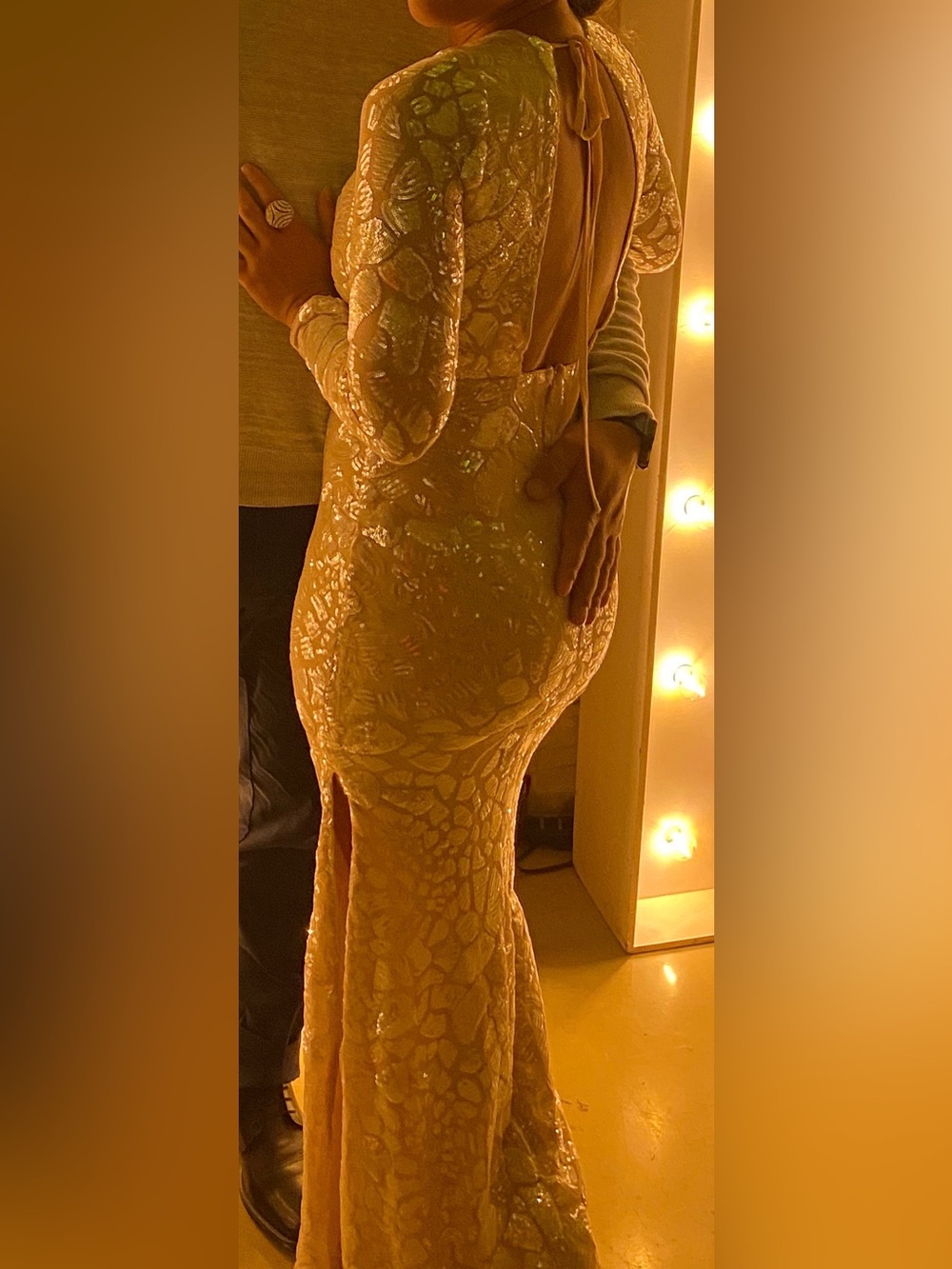 Fashion Nova Champagne Sequin V-Neck Dress